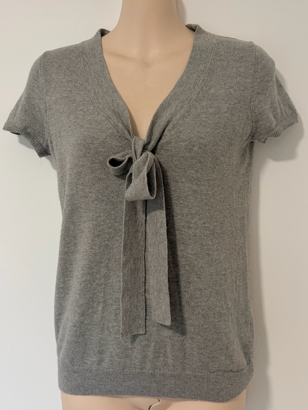 J. Crew Gray Tie-Neck Short Sleeve Sweater Top Size XXS
